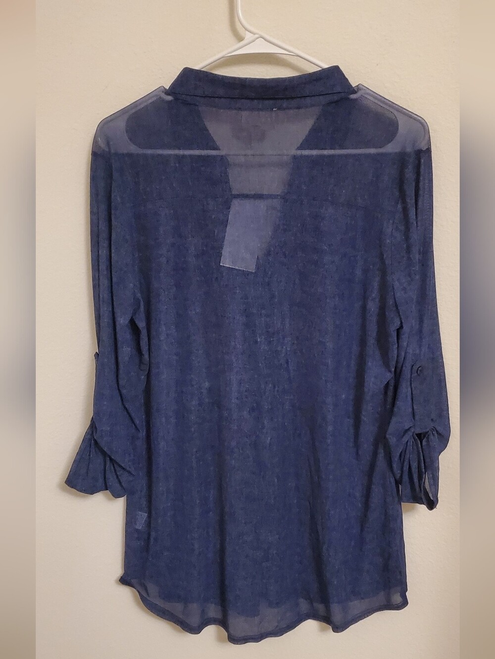 Ember Missy Indigo Semi Sheer Button-Up Shirt Size XL - Picture 7 of 7